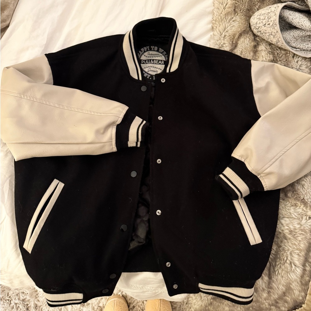 Pull&Bear Oversized Black Varsity Bomber Jacket - image 4